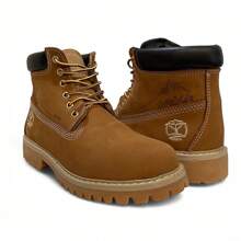 BOTA USO CASUAL ESTILO TIMBER LAND PIEL GENUINA NOBUK SUELA GRABADA DE HULE MASIZO - Camel - Ver 6