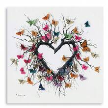 1 件爱树壁画创意帆布蝴蝶心形树枝印花家居装饰帆布墙艺术壁画可作为礼物卧室办公室客厅-无框 - 彩色 - 查看 10