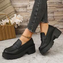 Chaussures mocassins noirs pour femmes grandes tailles, semelle épaisse, antidérapante, augmentation de la taille pour tenue polyvalente, style britannique