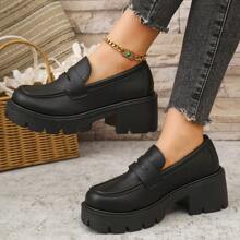 Chaussures mocassins noirs pour femmes grandes tailles, semelle épaisse, antidérapante, augmentation de la taille pour tenue polyvalente, style britannique