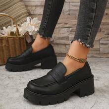Chaussures mocassins noirs pour femmes grandes tailles, semelle épaisse, antidérapante, augmentation de la taille pour tenue polyvalente, style britannique