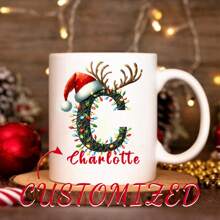 1 pieza Taza de café personalizada de 11 onzas con letra del nombre personalizada - Diseña tu propia taza personalizada, Taza de cerámica con letra de la A a la Z, Taza de novedad, Taza de té blanca, Vajilla de verano e invierno, Regalo de cumpleaños, Regalo para fiesta familiar