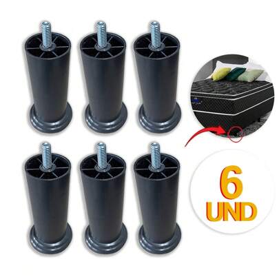 Kit 6x Pés de Cama Box 12cm Cabeceira Pezinho Plástico PU Com Parafuso Resistente