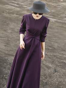 MEXCOCO Elegant Purple/Romantic Night/Luxury Party/Noble Charm Slimming High-End Luxurious Dress With Wide Hem, Long Sleeve, Purple, Wedding Guest Dress