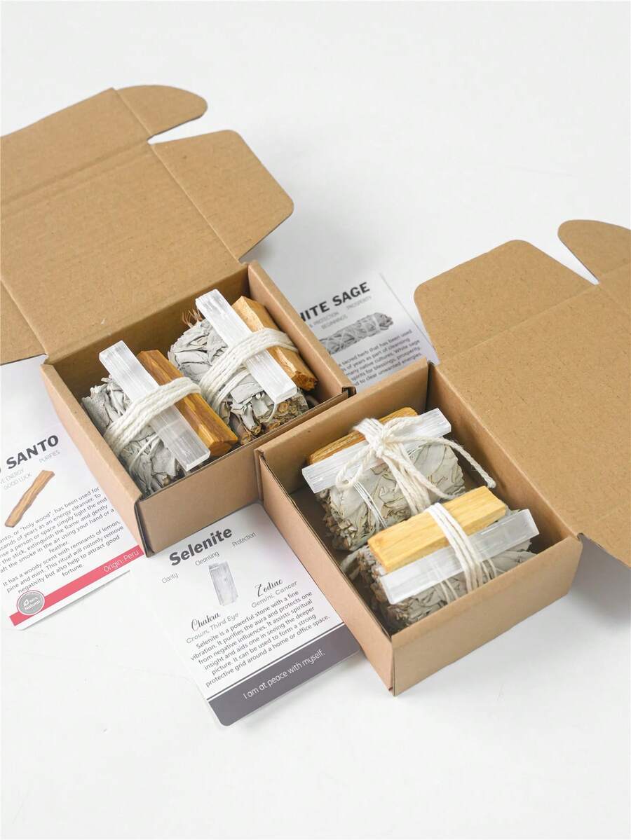 Sage Smudging It With Box, White Sage Bundle, Palo Santo,Selenite