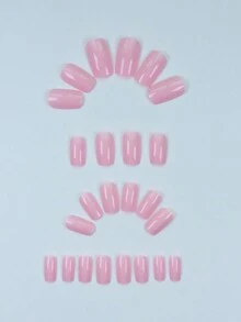 24片中号粉色方形假指甲，附赠1个指甲锉和1套美甲贴纸，提升您的时尚品味。这款美甲套装适合女孩、妈妈和女士，是馈赠佳品。美白效果显著，可卸除的假指甲适合度假、派对、约会和日常佩戴。 - 粉色 - 查看 3