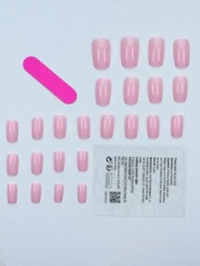 24片中号粉色方形假指甲，附赠1个指甲锉和1套美甲贴纸，提升您的时尚品味。这款美甲套装适合女孩、妈妈和女士，是馈赠佳品。美白效果显著，可卸除的假指甲适合度假、派对、约会和日常佩戴。 - 粉色 - 查看 4