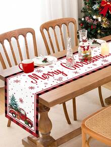 Khăn trải bàn chủ đề Giáng sinh, hình ảnh xe tải nhỏ màu đỏ của ông già Noel, thích hợp cho trang trí trung tâm bàn tiệc họp mặt gia đình vào dịp Giáng sinh - phong cách F - Xem 4