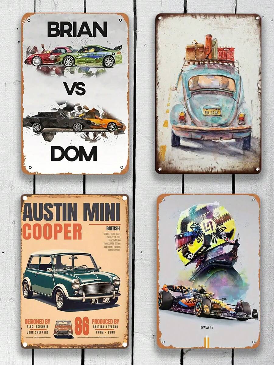 复古金属标牌 - 标志性汽车墙面艺术，8x12 英寸，复古锡装饰，适合家庭、酒吧、咖啡厅、车库和男人窝 - 彩色 - 查看 1