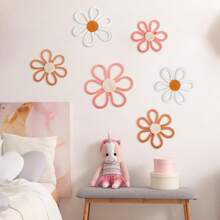 6pcs Pack Boho Handwoven Daisy Flower Wall Hanging Decor, Nursery Kids Room Ornament, Thanksgiving Gift Decoration, Home Decor, Room Decor, Wall Decor Gifts Birthday Graduation