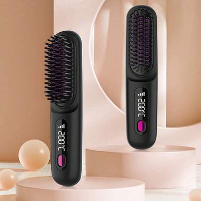 无线直发梳 | 便携式负离子热风造型梳，快速加热，3 档温度设置，防烫设计，USB 充电电池续航时间长。非常适合旅行
