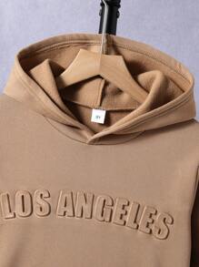 Tween Boy Letter Print Embossed Hoodie And Sweatpants Set, Warm