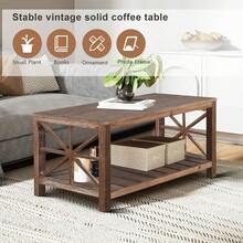 47 Inch Modern Coffee Table With Storage Shelf, Farmhouse Rectangle Living Room Center Table For Small Spaces(Antique Brown)