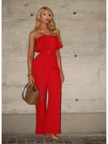 Women's Tailored Jumpsuit *Traditional Belt* Classic And Elegant Strapless - 紅色 - 查看 6