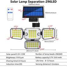 Solar Powered Outdoor Floodlight, 3500LM 296 LED 7000K Dual Motion Sensor Floodlight, All-In-One/Split Solar Outdoor Light, 4-Head IP65 Waterproof 330° Wide Illumination Angle Yard Driveway Remote Control Wall Lamp, Outdoor Garden Lighting For Pathway, Yard, Patio - Integrated 4-head Solar Light 2-pack - View 3