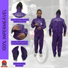 Motorcycle Raincoat Kit High Collar Waterproof Reinforced Motoboy Clothing Set - 紫色 - 查看 1