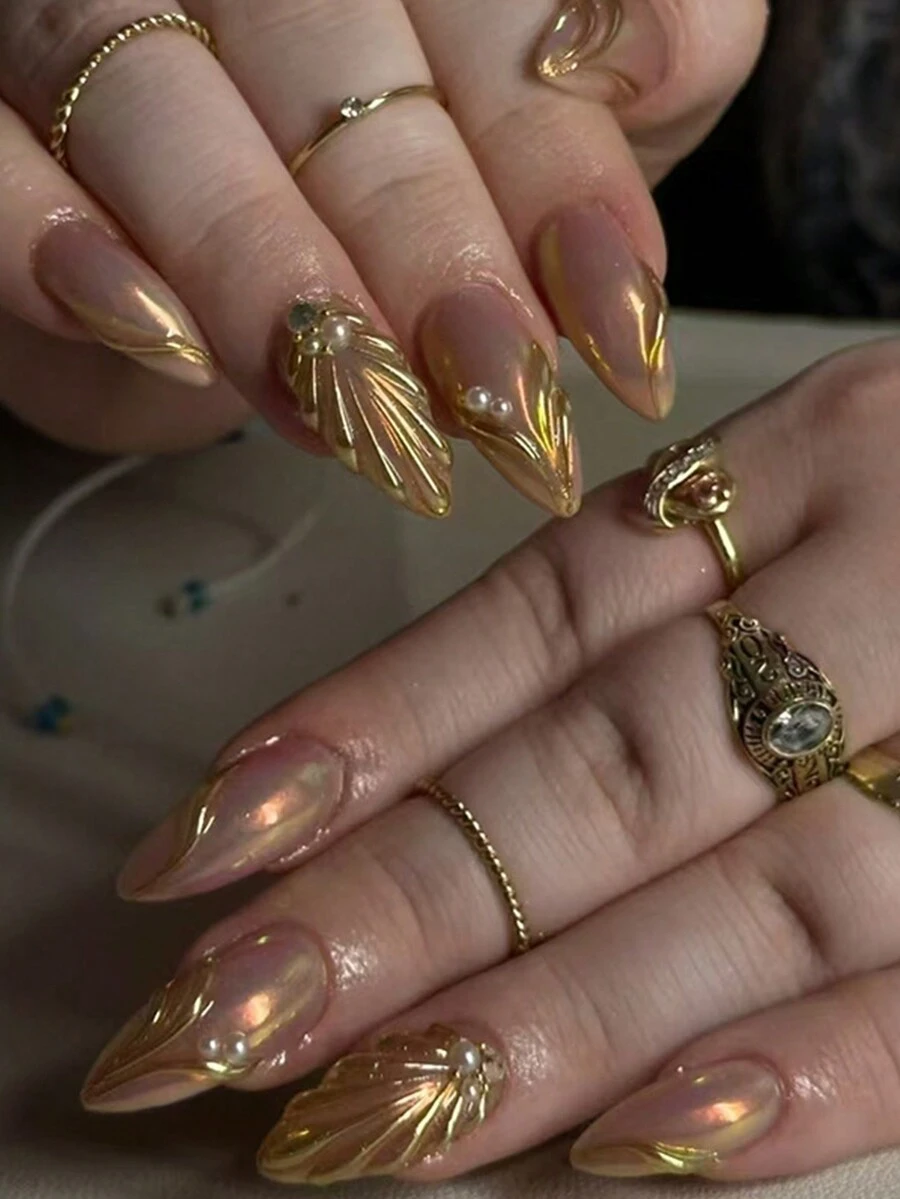 24 miếng/bộ ngọc trai dịu nhẹ, ngọc trai ba chiều, lấp lánh rực rỡ, đa năng và trắng cho móng tay ép, bộ móng hình quả hạnh nhân dài vừa phải, +1 gel thạch +1 dũa móng tay để trang trí móng tay, cải thiện thiết kế thanh lịch, tinh tế của bạn, có thể tái sử dụng, phù hợp với cuộc sống hàng ngày và các bữa tiệc của phụ nữ, và phù hợp làm quà tặng cho phụ nữ - Nhiều màu - Xem 1