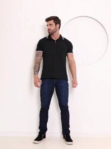 Men's Slim Destroyed Jeans Fashion Premium Line Original Elastane Clothes Direct From The Factory Shipping In 24 Hours - 深色水洗藍 - 查看 4