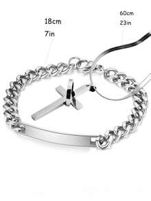 Bộ trang sức thánh giá 2 món bằng thép không gỉ dành cho nam - Bạc - Xem 5