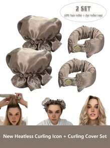1 Pacote / 2 Pacotes Ferramenta Sem Calor para Ondular o Cabelo, Conjunto de Boné e Enrolador de Cabelo de Cetim Macio, Ferramenta de Ondulação Flexível Natural, Ferramentas de Penteado para Cachos Sem Esforço, Rolos de Cabelo Ondulado para Dormir à Noite, Acessórios de Penteado de Ondas, Enrolador de Cabelo Sem Calor