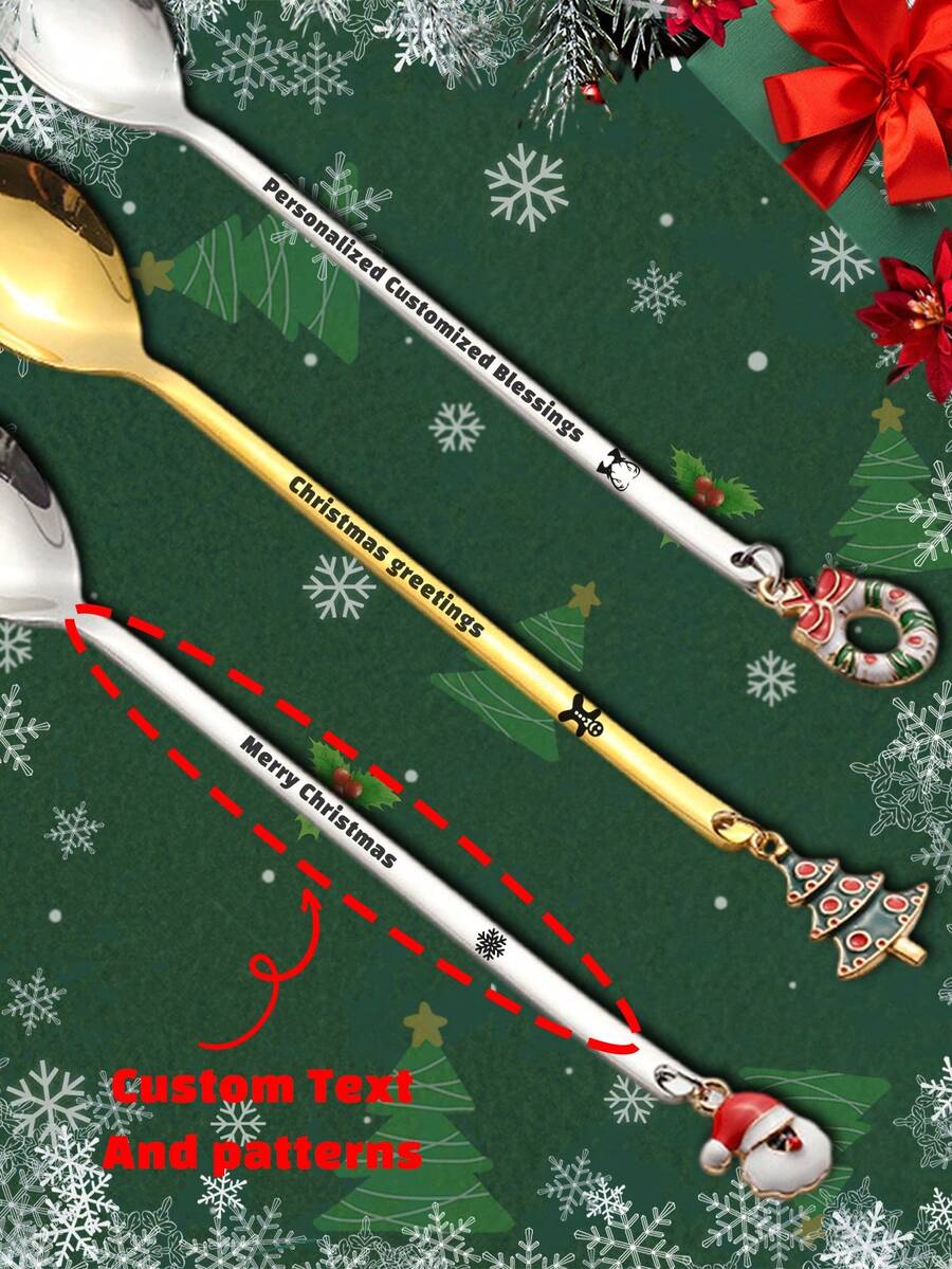 (Customized) 6pcs Customized Text/LOGO Christmas Spoon Stainless Steel