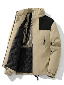 男士冬季户外休闲防风外套防水拼色保暖立领夹克