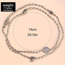 1 件波西米亚多层银叶和鱼串珠手链和脚链，情侣配饰适合日常、海滩、圣诞节、新年、情人节节日礼物 - 復古銀色 - 查看 7