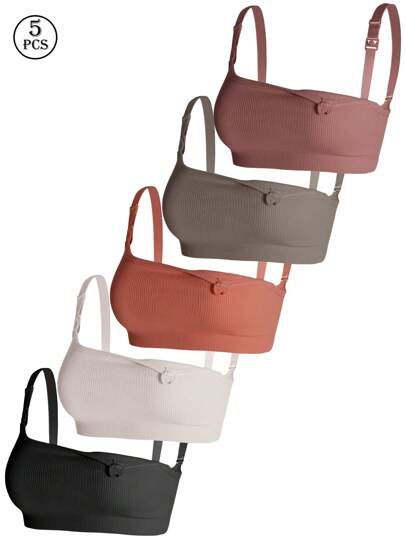 5 件装孕妇和哺乳前夹式胸罩，舒适无缝哺乳胸罩，适合孕期和产后，多种颜色可选