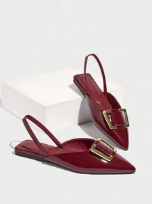 Dép đế bằng mùa hè mới cho nữ thời trang đa năng khóa kim loại mũi kín - Màu Đỏ Sâu - Xem 4