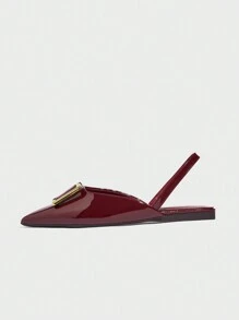 Dép đế bằng mùa hè mới cho nữ thời trang đa năng khóa kim loại mũi kín - Màu Đỏ Sâu - Xem 1