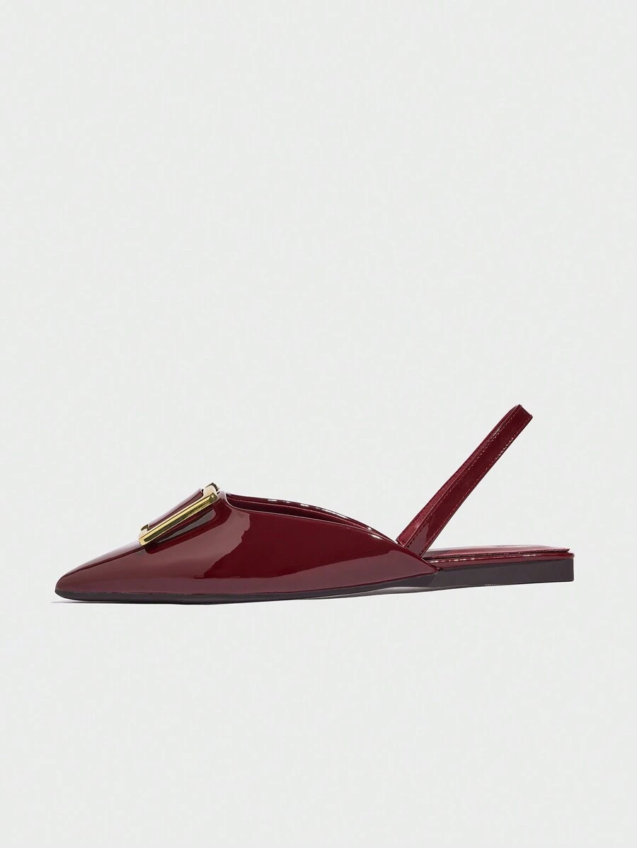 Dép đế bằng mùa hè mới cho nữ thời trang đa năng khóa kim loại mũi kín - Màu Đỏ Sâu - Xem 1