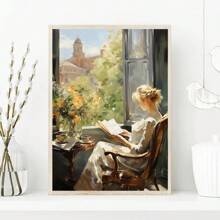 1 件复古优雅女士读书阅读女人帆布画墙艺术海报乡村风格黑暗学院女孩房间家居装饰画无框