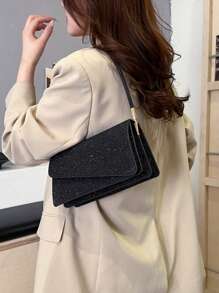 Simple Square Handbag Women Summer New Fashion Solid Color Shoulder Bag Casual Tote Vintage Crossbody Bag - Black - View 2