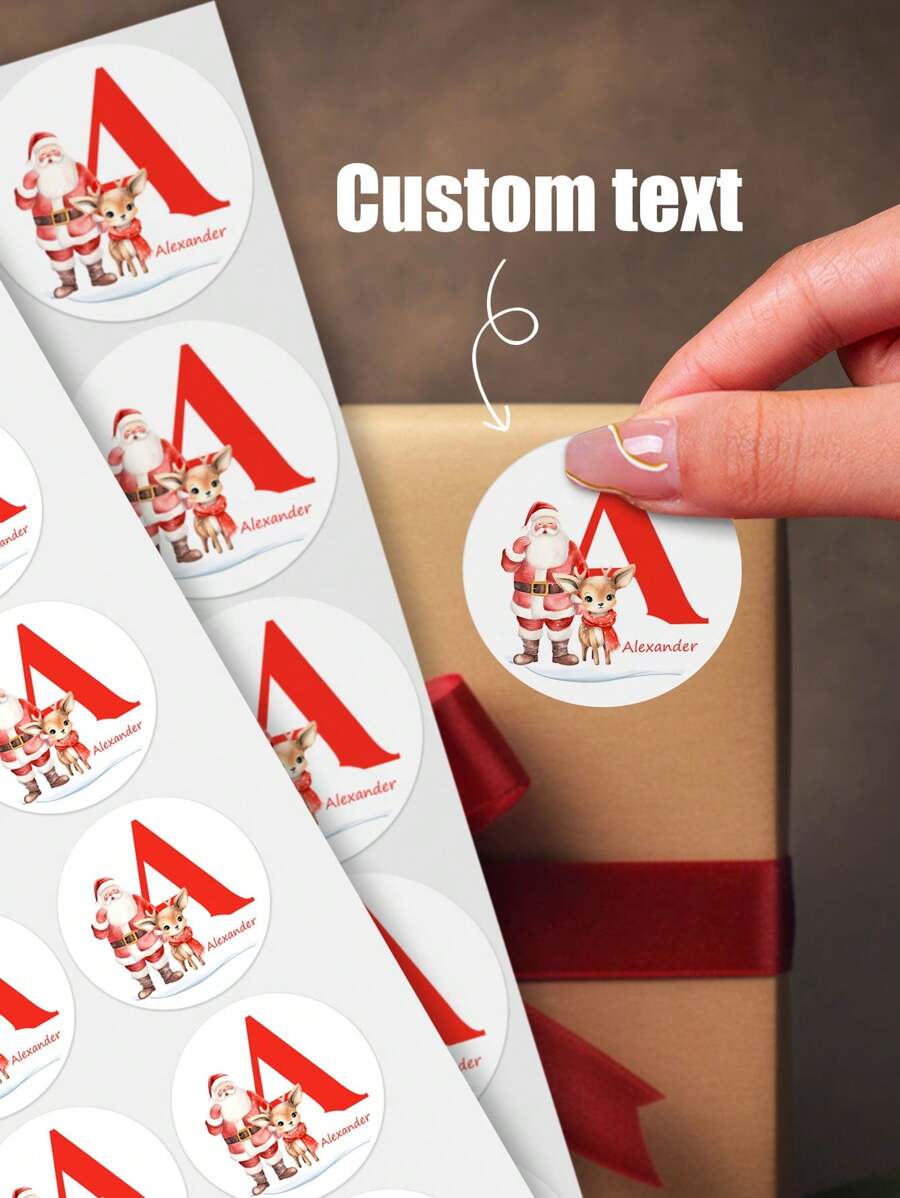 216pcs Customized Christmas Stickers, Santa Claus Letter Stickers, Christmas Gift Labels, Snack Packaging Stickers, Customizable Text, 5cm X 3cm, Suitable For Holiday Gift Wrapping, Envelope Stickers, Candy Packaging, Small Business Packaging - Multicolor - View 1