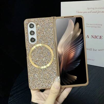 keshengtai 1pc Glitter & Rhinestone Magnetic Phone Case, Compatible With Samsung Galaxy Z Fold 3 4 5 5G 6 7 Waterproof Shockproof Anti-Fall Scratch Resistant