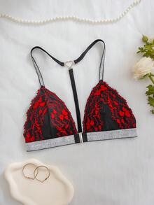 1 件女士休闲舒适文胸配心形蕾丝花边 - 黑色 - 查看 6
