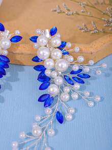 2 件/套优雅手工珍珠、亚克力和水晶发夹、新娘婚礼头饰 - 藍色 - 查看 4