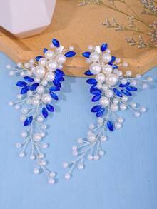2 件/套优雅手工珍珠、亚克力和水晶发夹、新娘婚礼头饰 - 藍色 - 查看 1