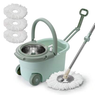 1set,Spin Mop And Bucket, 360° Spin Mop And Bucket With Wringer Set,Stainless Steel Floor Spin Mop Bucket System For Floor Cleaning