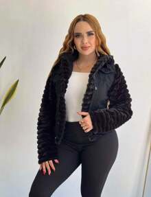 YOUTH STRETCH DENIM JACKET WITH SHEARED LINING AND PLUSH SLEEVES, JOCELYN MODEL - Black - View 6