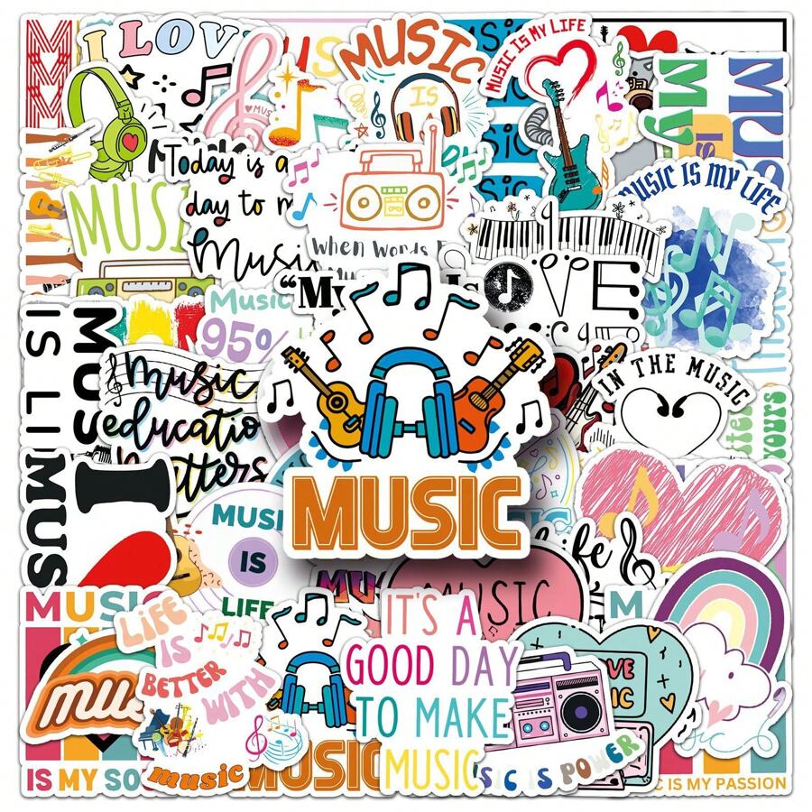 51/102 件音乐爱好者便签贴纸美学贴纸适用于剪贴簿日记水瓶笔记本电脑、剪贴簿用品套件、防水乙烯基子弹垃圾日记贴纸适合成人 - 彩色 - 查看 1