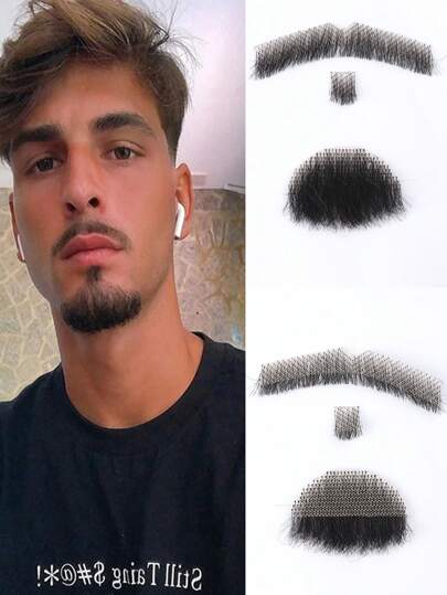 Silky Lace Beard Men's Fake Beard Real Hair Handmade Role-Playing Synthetic Lace Invisible Beard