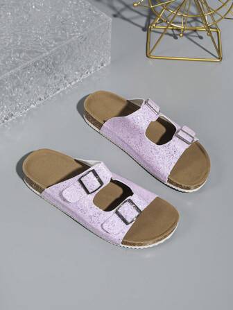 Children Flat Cork Strap Sandals Beach Slippers, Fashionable Slip-On Casual Outdoor Slides, Korean Style