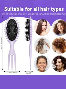 卷发定型梳，男女湿发梳，干湿发顺发梳，卷发造型梳，塑造和定型长发/波浪发/受损发质的卷发 - 彩色 - 查看 3