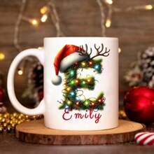 1 pieza Taza de café personalizada de 11 onzas con letra del nombre personalizada - Diseña tu propia taza personalizada, Taza de cerámica con letra de la A a la Z, Taza de novedad, Taza de té blanca, Vajilla de verano e invierno, Regalo de cumpleaños, Regalo para fiesta familiar