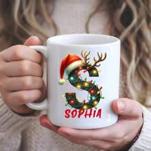 1 pieza Taza de café personalizada de 11 onzas con letra del nombre personalizada - Diseña tu propia taza personalizada, Taza de cerámica con letra de la A a la Z, Taza de novedad, Taza de té blanca, Vajilla de verano e invierno, Regalo de cumpleaños, Regalo para fiesta familiar