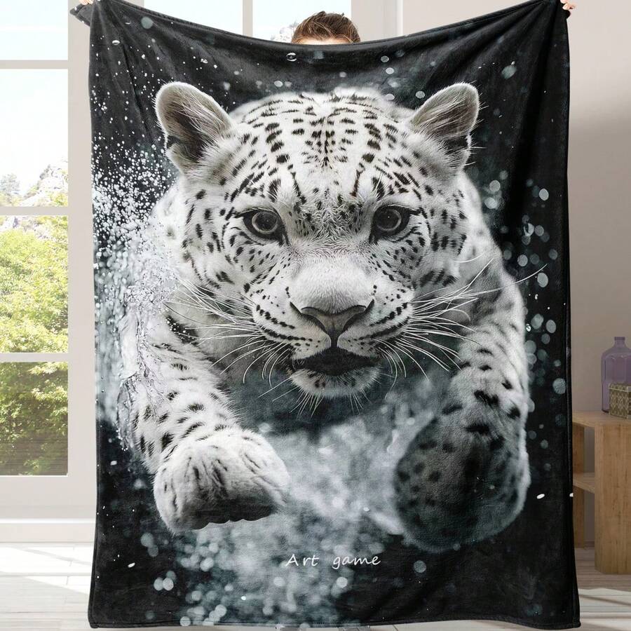 1 chiếc chăn vải nỉ mềm họa tiết da báo, dệt Dream, hình chữ nhật, thoải mái cho mọi mùa, phòng khách và phòng ngủ, vật dụng thiết yếu trong gia đình cho nhiều hoàn cảnh, nhiều kích cỡ - màu đen - Xem 1