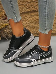 Giày thể thao nữ màu trắng, giày thường ngày đế dày thiết kế mới, kiểu dáng đế xuồng thời trang, mùa thu - màu đen - Xem 6