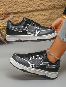 Giày thể thao nữ màu trắng, giày thường ngày đế dày thiết kế mới, kiểu dáng đế xuồng thời trang, mùa thu - màu đen - Xem 2