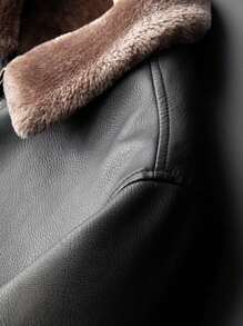 Men's Long Sleeve PU Leather Stand Collar Warm Lined Leather Jacket, Fashion Casual , Fall - Black - View 5